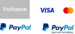 Zahlungsmittel Vorkasse, PayPal, Rechnung, Kreditkarte