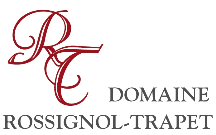 Domaine Rossignol-Trapet Logo in Rot und Grau - Vorderansicht