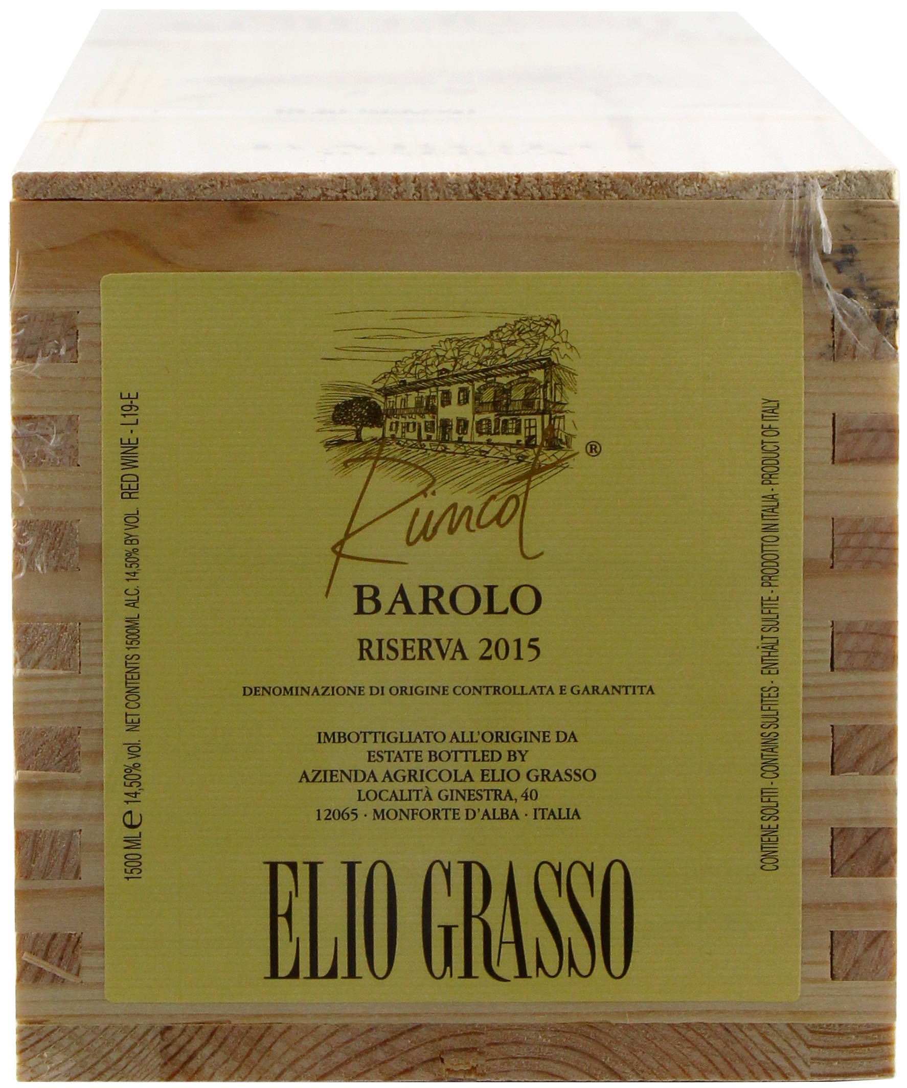 2015 Barolo DOCG Riserva 'Rüncot' Magnum in Holzkiste - Frontansicht