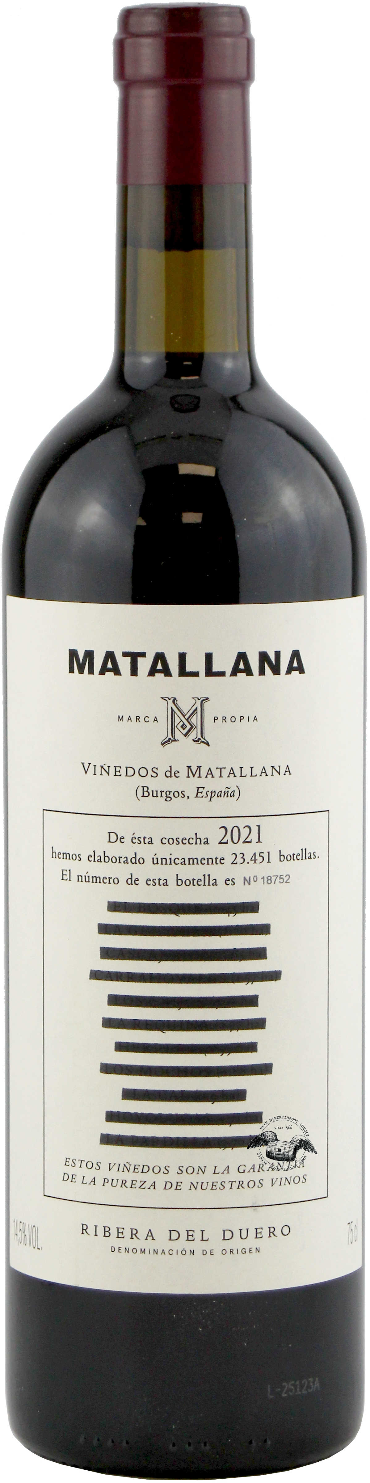 2021 MATALLANA Ribera del Duero Rotwein - Vorderansicht