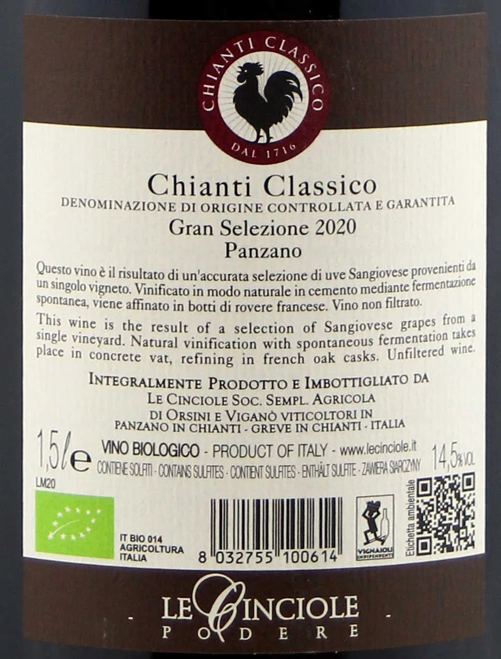 2020 Chianti Classico Gran Selecione 'Aluigi' Magnum von Podere Le Cinciole in Schwarz - Detailansicht