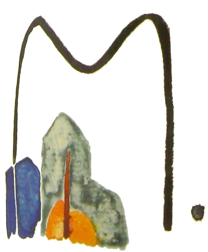 Abstraktes Kunstwerk in Schwarz Blau Orange - Vorderansicht