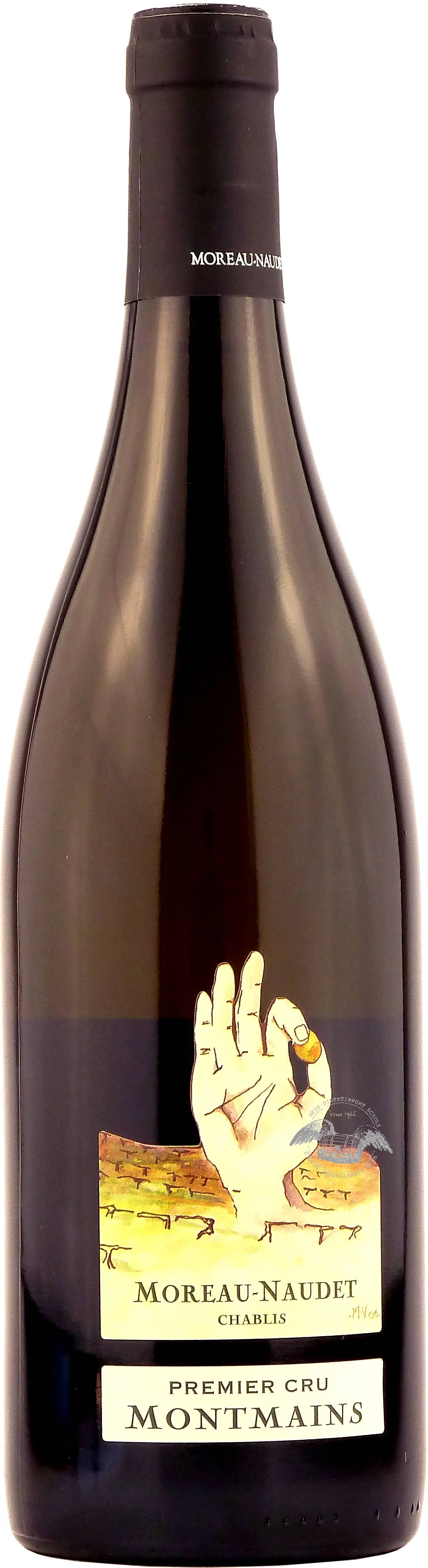 2023 Chablis 1er Cru 'Montmains' Moreau Naudet Flasche in Schwarz - Vorderansicht