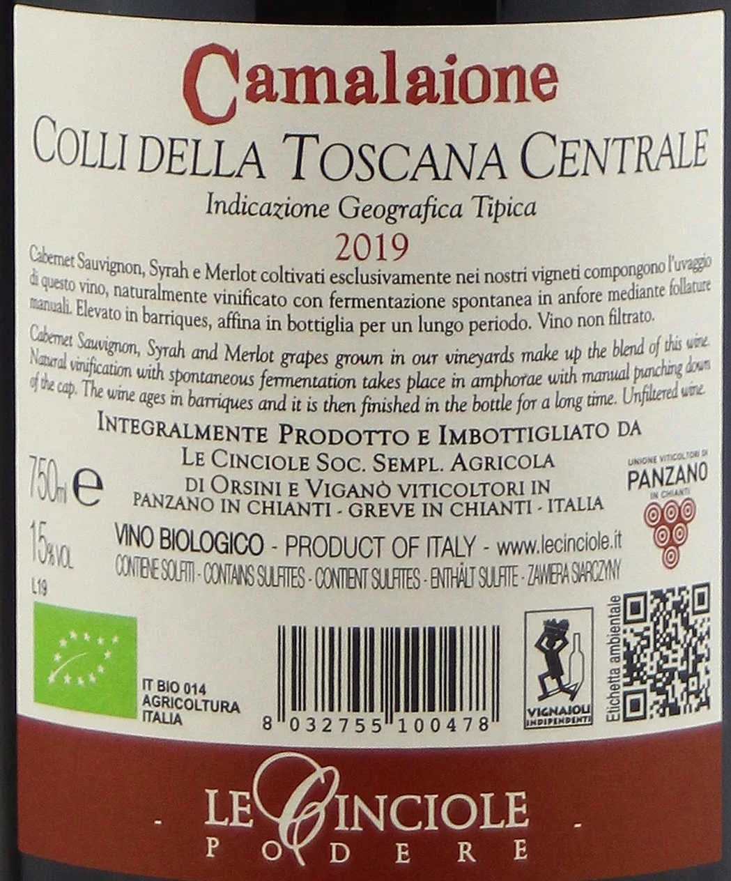 2019 Camalaione IGT Toscana Rotwein Etikett - Detailansicht