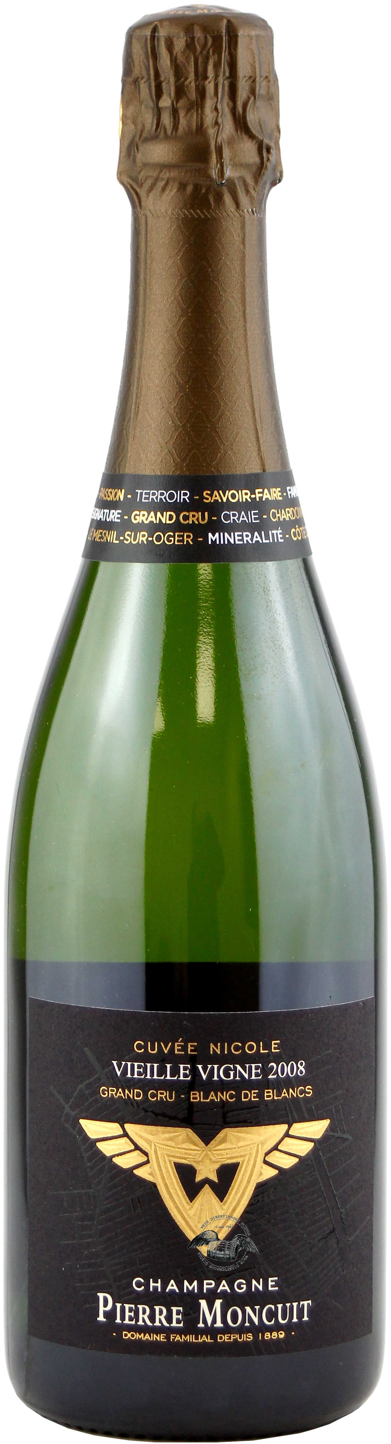 2008 Champagne Blanc de Blanc Extra Brut Grand Cru Cuvée Nicole Flasche in Grün - Vorderansicht