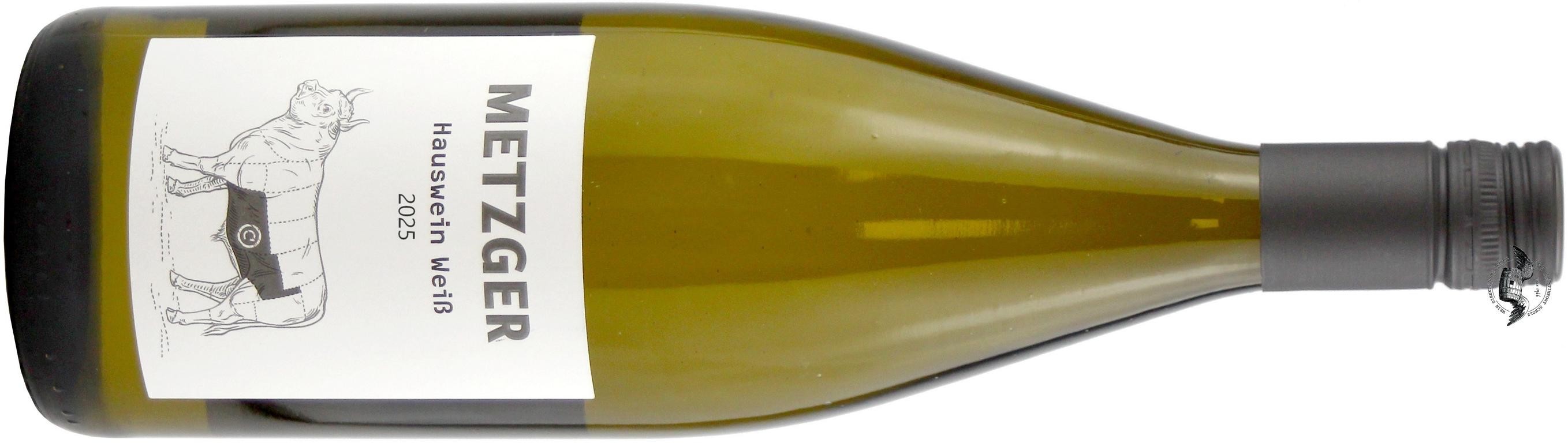 2025 Hauswein Weiß Literflasche von Weingut Uli Metzger in Grün - Vorderansicht