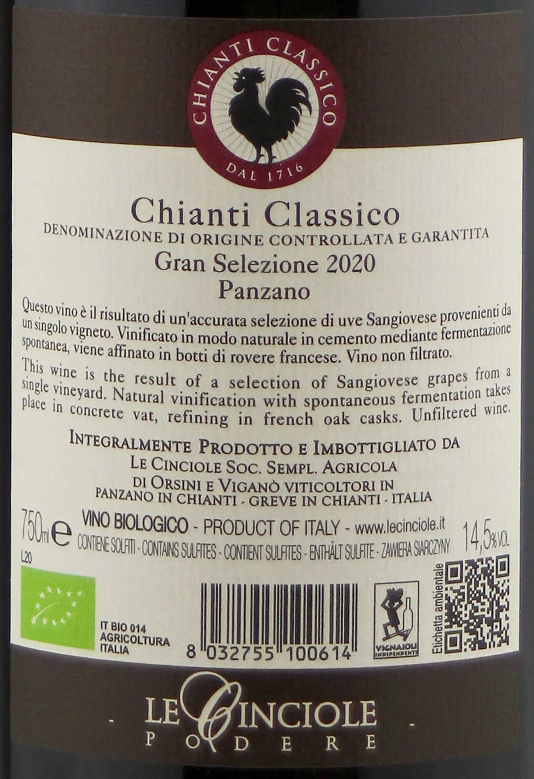 2020 Chianti Classico Gran Selecione 'Aluigi' Etikett in Beige - Detailansicht