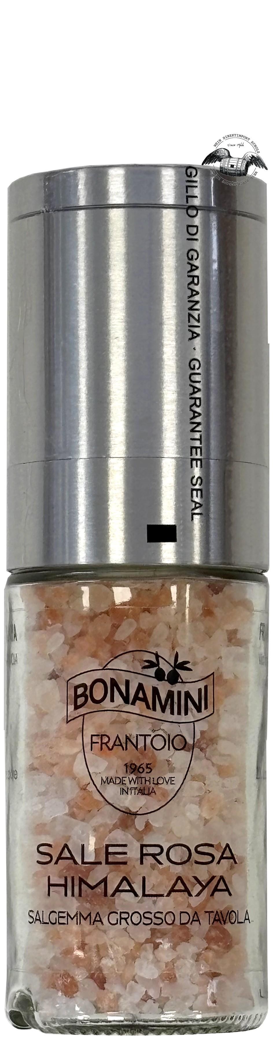 Salzmühle mit rosa Salz aus dem Himalaya 90 g von Frantoio Bonamini S.R.L. in Silber - Vorderansicht
